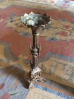 Antique French Gothic Gilt Bronze M  Cheret Maison Gabaret Pillar Candle Holder