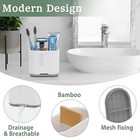 Toothbrush And Toothpaste Holder With Bamboo Divider For Bathroom Countertop    