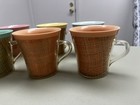 Vintage Set Of  8  Mcm Raffia Burlap Ware Multicolored Cups