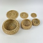 Set Of 3 - Wicker Baskets With Lids - Round Woven Seagrass Baskets