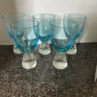 Portuguese Controlled Bubble Blue Cordial Cocktail Glasses Set Of 5