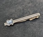 Vintage Swank Tie Clip Silver Tone W blue Faceted Rectangular Stone Bar Clasp