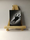 Original Charcoal Drawing Chess Pawns Crown Shadow Conceptual Art Ooak Aceo