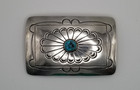 Vintage Navajo Sterling Silver Turquoise Stamped Belt Buckle 2  X 3 