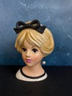 Vintage Lady Head Vase   scarce   Blonde Enesco Black And White 6   