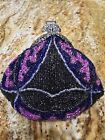 Antique Victorian Black Beaded Silver Tone Filigree Frame Art Nouveau Purse