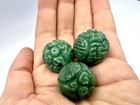 3 Pcs Vintage Carved Green Stone Focal Beads 23mm Gemstones Asian Chunky Ro-do