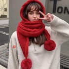 Women s Thermal Knit Hat   Scarf Set     Pom Beanie   Hood For Extreme Cold