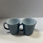 Vintage Pyrex Slate Blue  Milk Glass 8 Oz  D Handle Coffee Cup  Mug Set Of 2