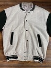 Vintage Fruit Of The Loom Jacket Mens Xl Gray Green Varsity Fleece Snap Lined