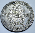 1843 Argentina La Rioja 2 Reales Holed Genuine Antique Silver Old 1800 s 2r Coin