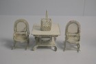 Vintage Metal Dollhouse Furniture White Wicker Table Chairs Shelf Basket