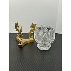 Crystal Glass Votive Holder Brass Ornate Stand Candle Holder Table Decor