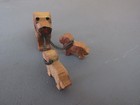 Vintage Hand Carved Wood Dog W 2 Pups On Chains