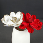 Artificial Christmas Glitter Flower Ornaments Xmas Decor Wreath Hanging Decor