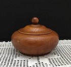 Vintage Hand Turned Oak Wood Round Wooden Trinket Bowl With Lid Rustic Retro