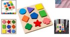 Safe Non-toxic Wooden Shape Puzzle For Toddlers - 9 Colorful Shapes To Explore