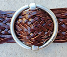 Calvin Klein Woven Leather Belt Wide Silver Buckle Small Southwestern Womens 37 
