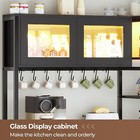 Bakers Rack With Power Outlet  8 Hooks   Led Light  Farmhouse Coffee Bar Cabinet