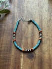 Sterling Silver Blue Turquoise Orange Spiny Pearls Anklet Bead Bracelet 8 Inch