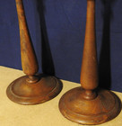 Pair Vintage Mid Century Turned Wood Candlestick Holders 10 3 4  Tall Wooden Set