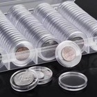 100pack Clear Coin Capsule Round Plastic Holder Container Storage Box Case 30mm