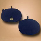 Vintage Lot 2 X Cat Potholders Navy Blue Floral Embroidered Retro Linen Kitten