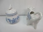 Pioneer Woman Agatha Stoneware Bird Sugar Bowl   Cow Creamer Set Floral Blue New