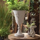 Vintage Urn Planter  Antique White Metal Vase With Handles  Distressed Farmho   