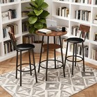 Round Bar Table   Chairs Set For 2   Rustic Brown Dining Set With Pu Stools   St