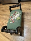 Vintage Ornate Carved Wood Needlepoint Foot Stool Edwardian Style Floral Pattern