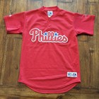 Philadelphia Phillies Jersey Youth Medium Red Mlb Baseball Button Mesh Majestic