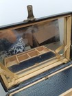 Vintage 1940s Makeup Train Case Black Vanity Box With Mirror Wood Divider Tray