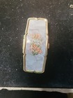 Vtg Silver Tone   Enamel Floral Pill Box With Three Compartments