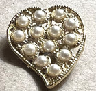 Bright Gold Metal Stylized Heart W Faux Pearls  Realistic Buttons 1 1 4   