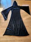 Medieval Renaissance Dress Wm s Szm Long Blk Velvet Costume hooded metallic Trim