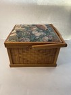 Vintage Wicker Sewing Basket Box Wood Handle Fabri-centers Of America See Desc