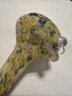 Glass Tobacco Pipe Yellow   Blue Splash Deep Bowl  Heavy Free Ship 4   