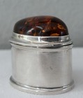 Vintage  925 sterling   Baltic Amber  Pill Box    Hinged Top   54 6 Grams