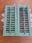 Vintage Shabby Green Pair House Window Wood Louvered Shutters 