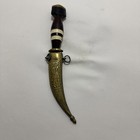 Vintage Ceremonial Asian Curved Knife   Dagger With Inlays   Metal Engr  Sheath