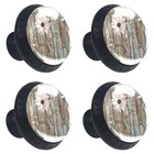 4 Pack Cabinet Knobs Rustic Wooden And White Floral Glass Drawer Knobs Black    