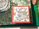 Vintage Porcelain Peacock Design Square Trinket Box  Japan Home Decor Red White