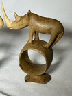  Vtg African Safari 4 Different Animals Wooden Napkin Holder Rings Hand Carved