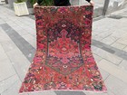 Vintage Oushak Rug 4 3x6 7 Ft Area Rug Hand-knotted Wool Red Pink Turkish Rug