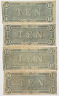 4x 1864  10 Ten Dollar Richmond Confederate Civil War Currency Note -