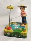 Vintage Rare 1950s Mechanical Fishing Boy Linemar Wind-up Toy W original Box Vgc