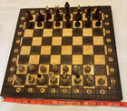 Vintage Folding Hand Carved Wood Chess Game 16 X 16 Board Set Poland  pawn 