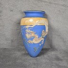 Vintage Japanese Satsuma Dragonware Wall Pocket Vase Blue Moriage Dragon Japan
