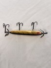 Vintage Heddon Torpedo Wooden Fishing Lure Painted Eyes Double Prop 1920s 